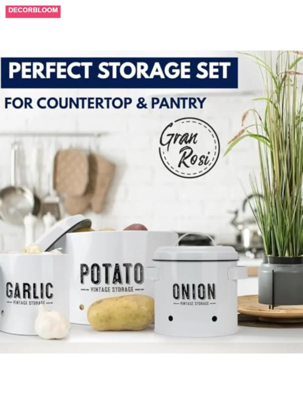 Metal Potato Onion Garlic Storage Bin Set with Ventilation Holes